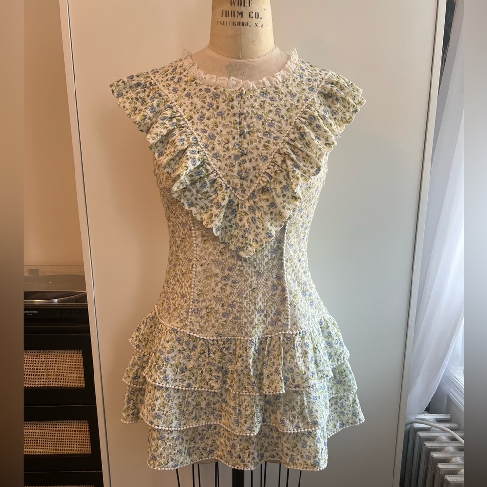 LoveShackFancy ruffled mini dress with button front placket